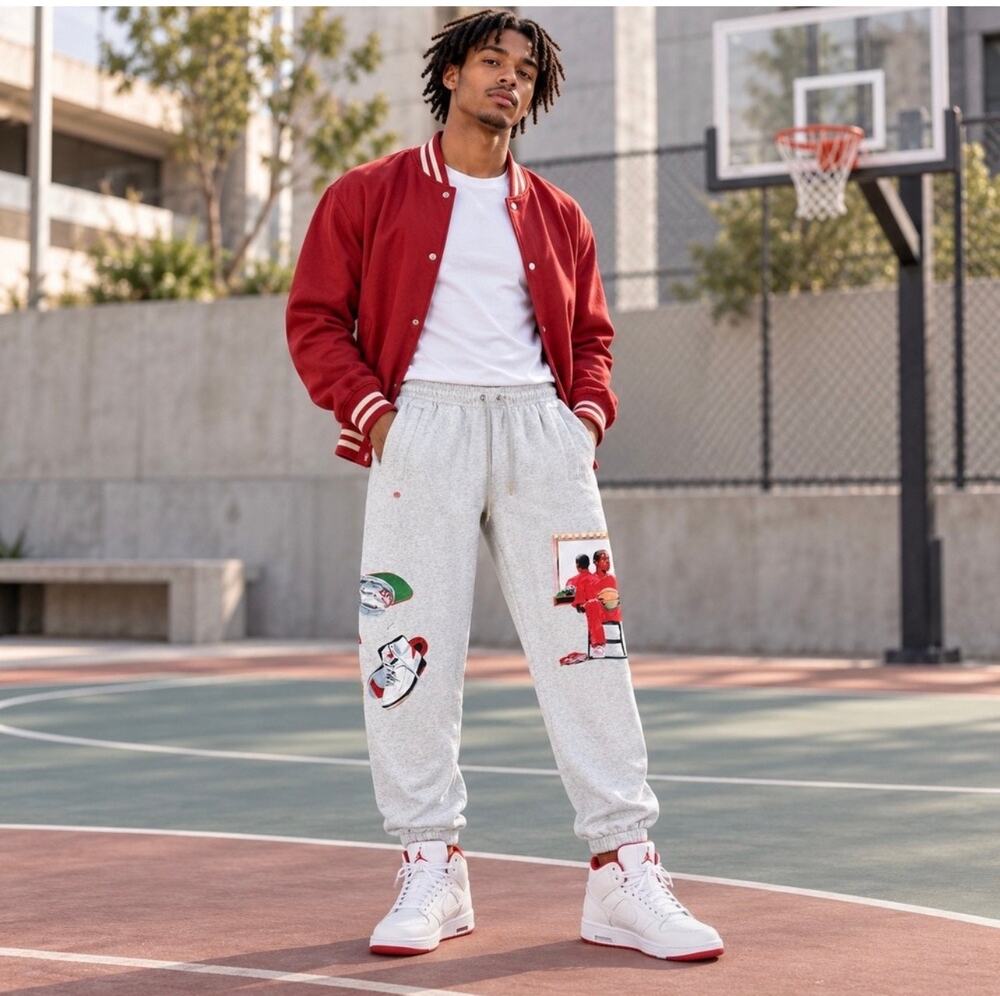 Jordan Flight Artist Series Jacob Rochester Grey Fleece Sweatpants Large